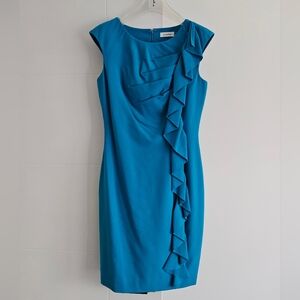 Calvin Klein 4 Sheath Elegant Work Dress S Small Ruffle Front